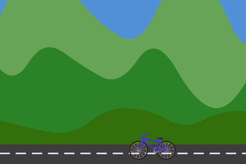 A bicycle riding through some procedural scrolling parallax hills.
